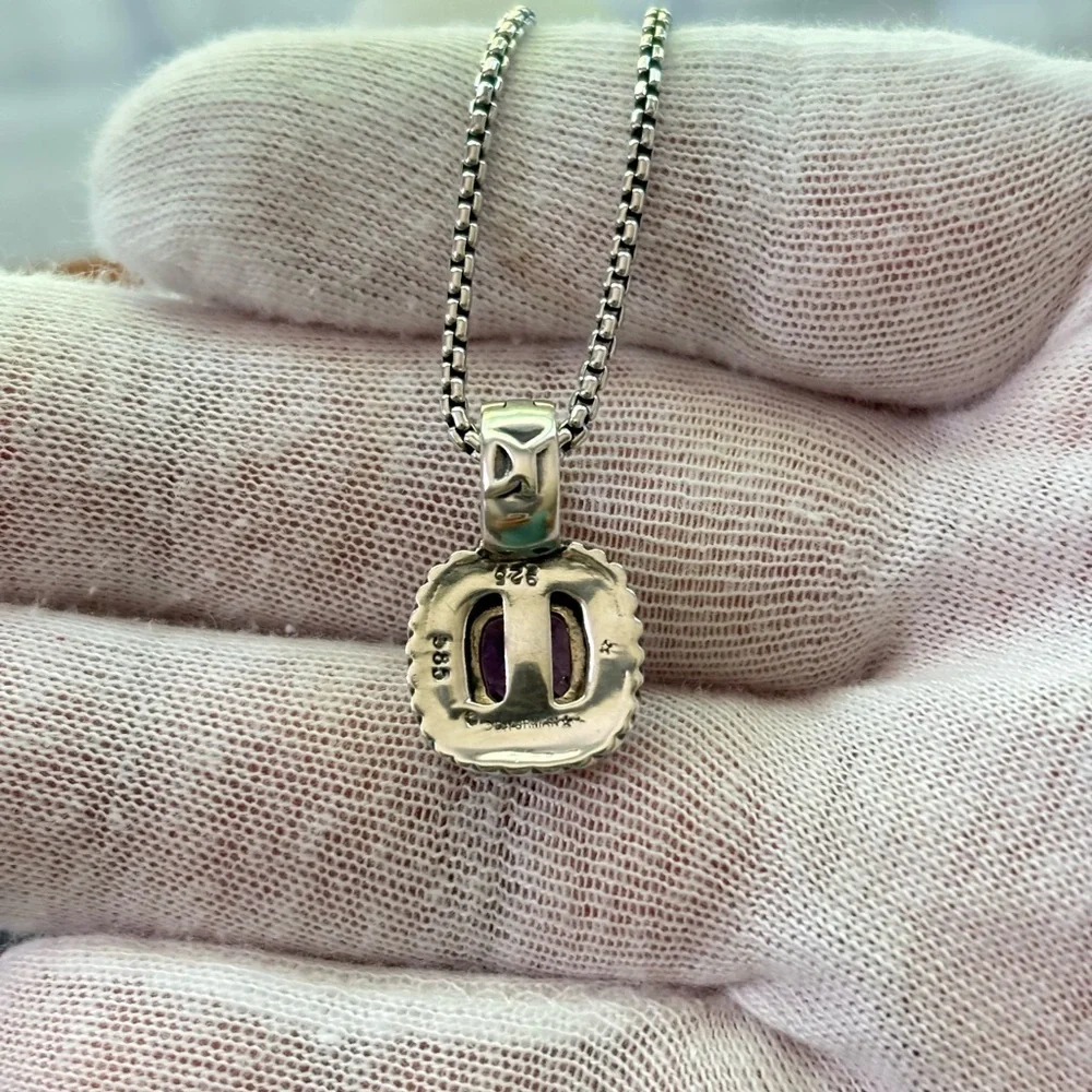 David Yurman 925 & 14k Gold Albion Pendant Necklace with Amethyst 16" - Picture 6 of 10